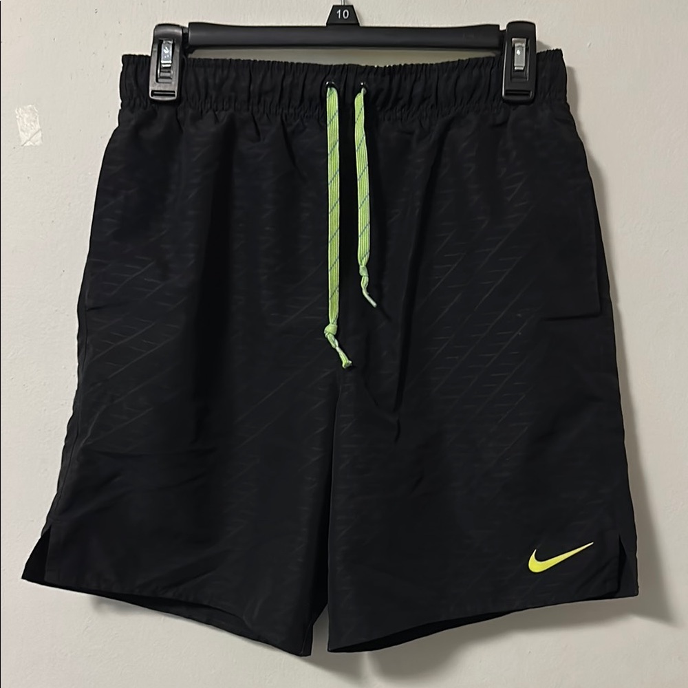 Nike Black and Green Athletic Shorts with Drawstring